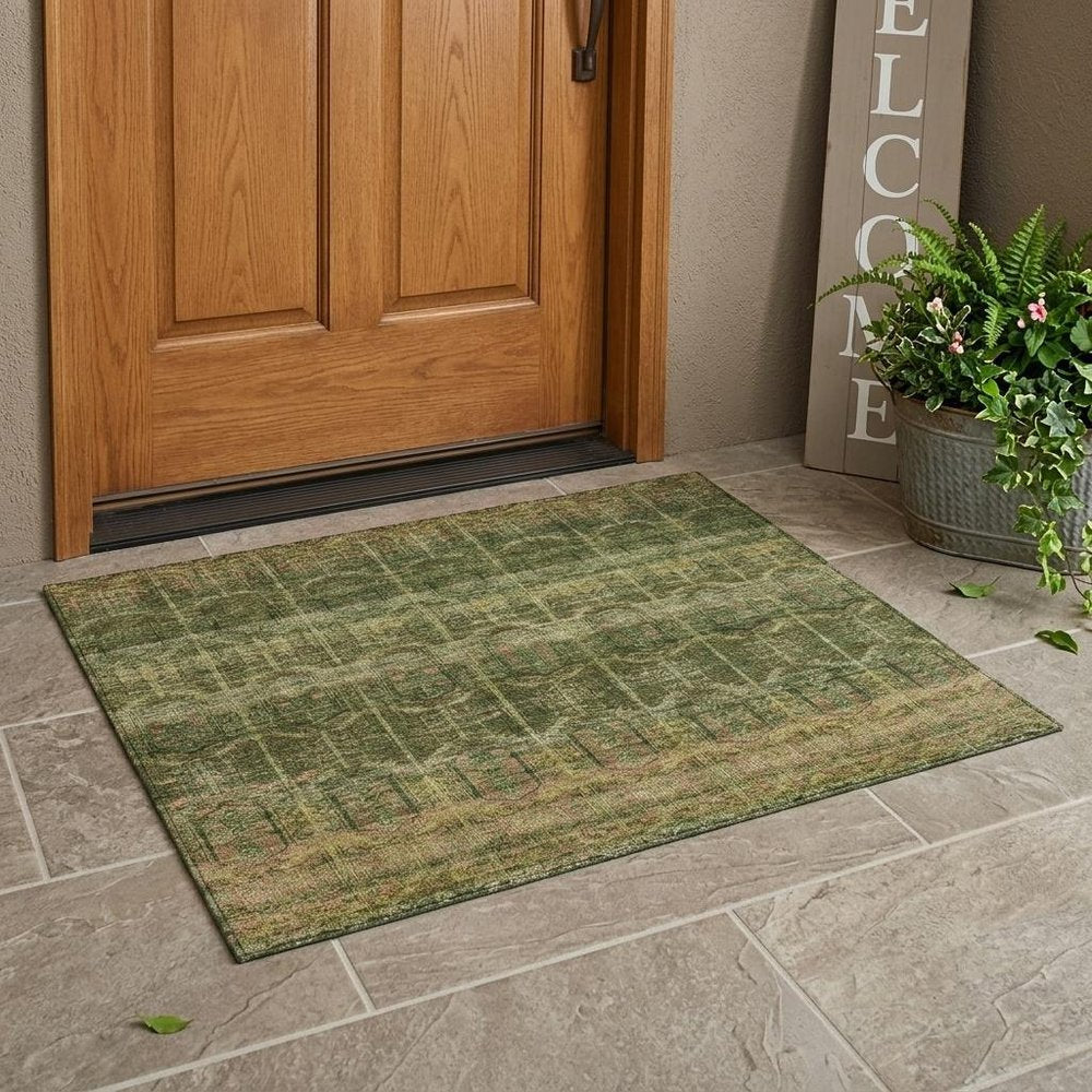 3' X 5' Olive Green And Green Tribal Washable Indoor Outdoor Area Rug HomeRoots