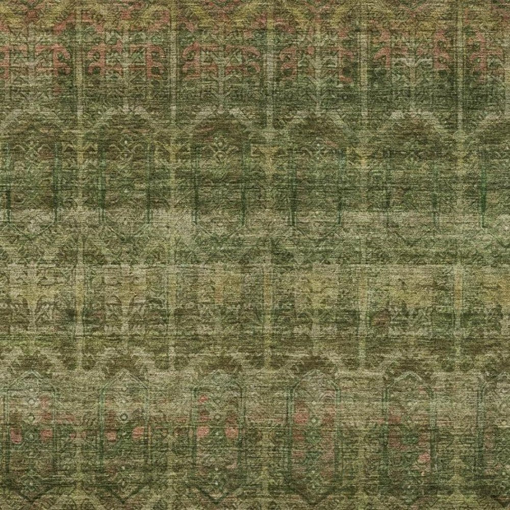 3' X 5' Olive Green And Green Tribal Washable Indoor Outdoor Area Rug HomeRoots