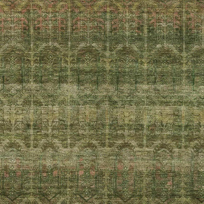 3' X 5' Olive Green And Green Tribal Washable Indoor Outdoor Area Rug HomeRoots