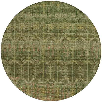 8' Olive Green And Green Round Tribal Washable Indoor Outdoor Area Rug HomeRoots