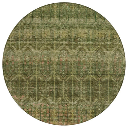 8' Olive Green And Green Round Tribal Washable Indoor Outdoor Area Rug HomeRoots