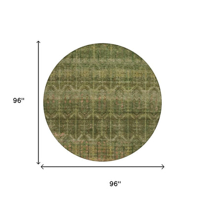 8' Olive Green And Green Round Tribal Washable Indoor Outdoor Area Rug HomeRoots