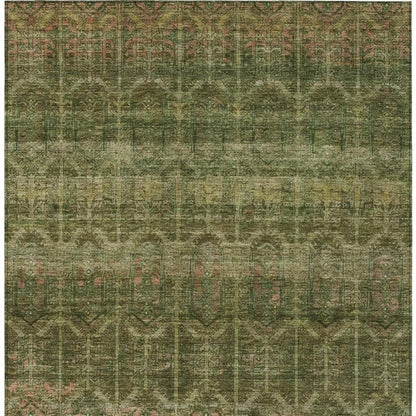 8' X 10' Olive Green And Green Tribal Washable Indoor Outdoor Area Rug HomeRoots