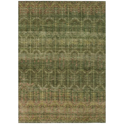 9' X 12' Olive Green And Green Tribal Washable Indoor Outdoor Area Rug HomeRoots