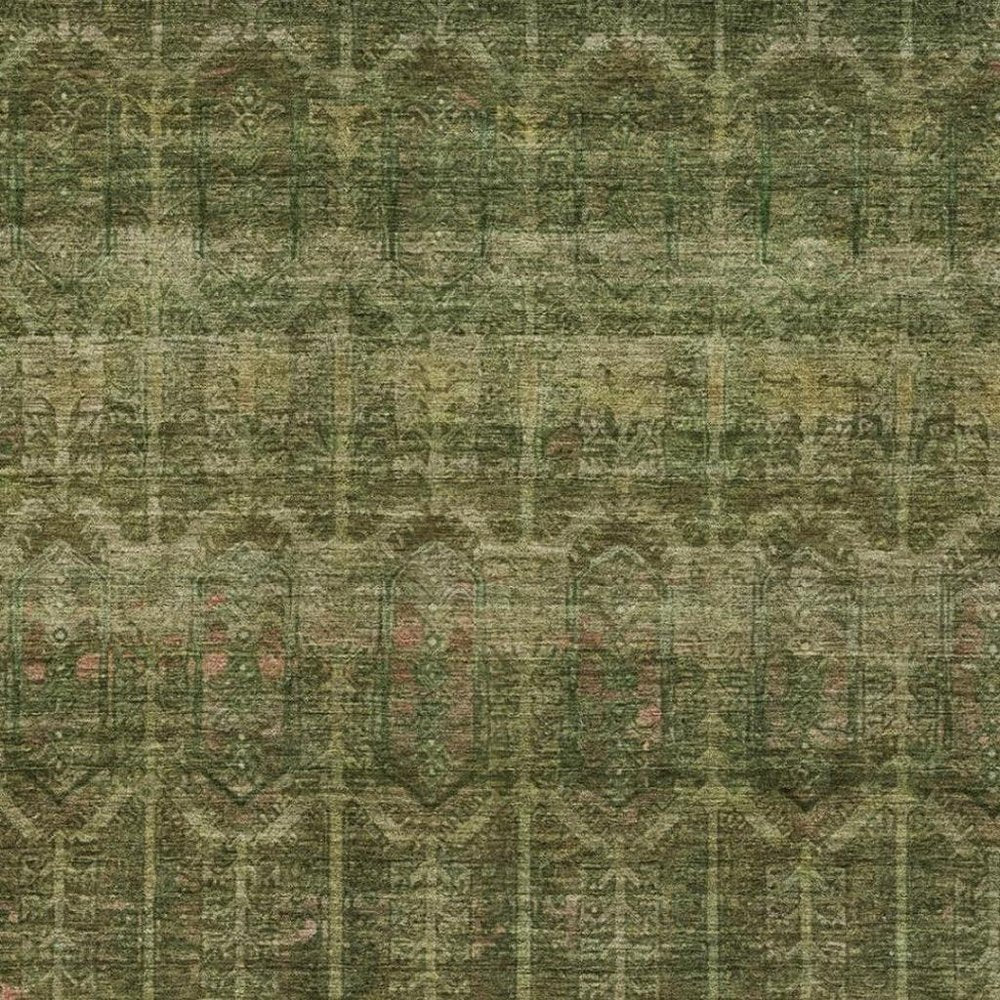 9' X 12' Olive Green And Green Tribal Washable Indoor Outdoor Area Rug HomeRoots