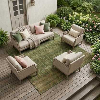 10' X 14' Olive Green And Green Tribal Washable Indoor Outdoor Area Rug HomeRoots