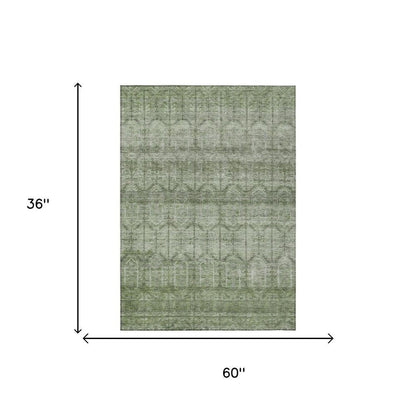 3' X 5' Sage And Green Tribal Washable Indoor Outdoor Area Rug HomeRoots