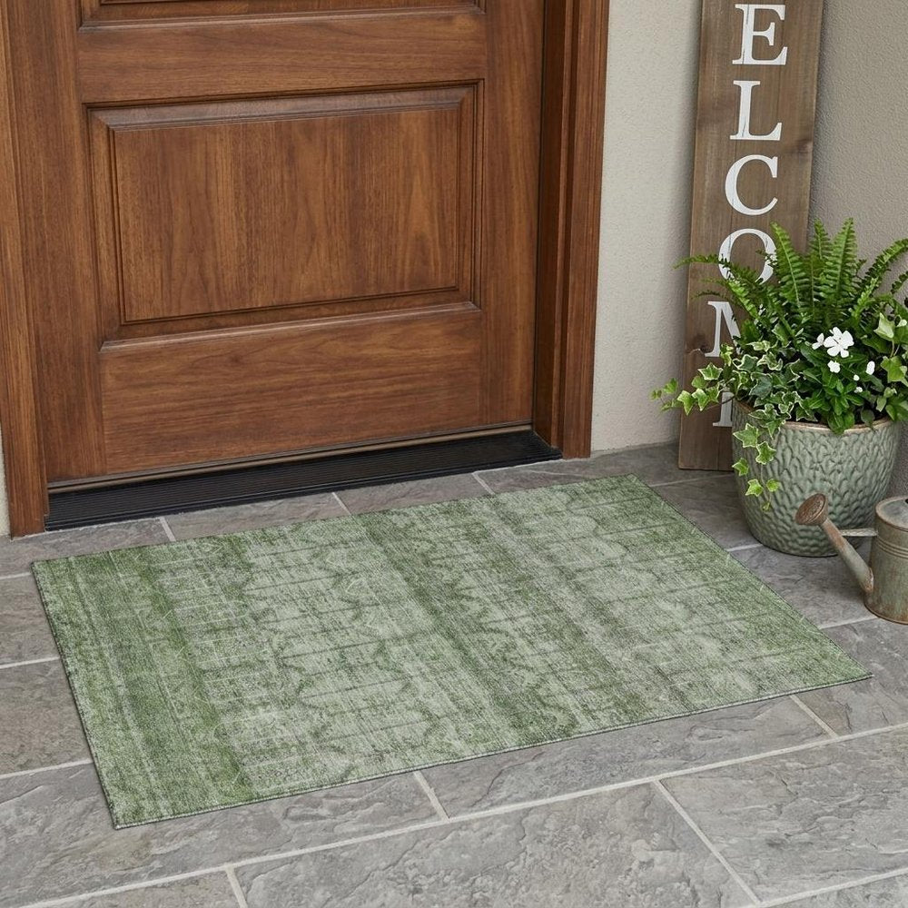 3' X 5' Sage And Green Tribal Washable Indoor Outdoor Area Rug HomeRoots