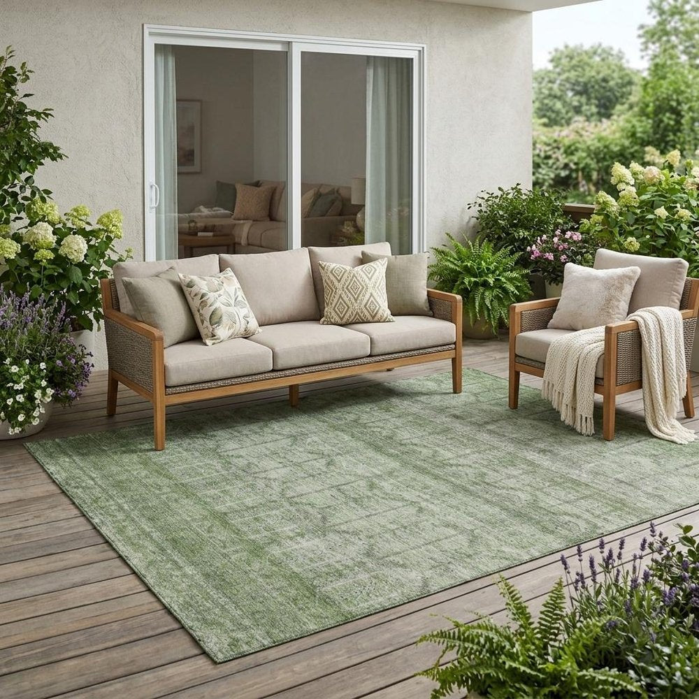 5' X 8' Sage And Green Tribal Washable Indoor Outdoor Area Rug — view 5