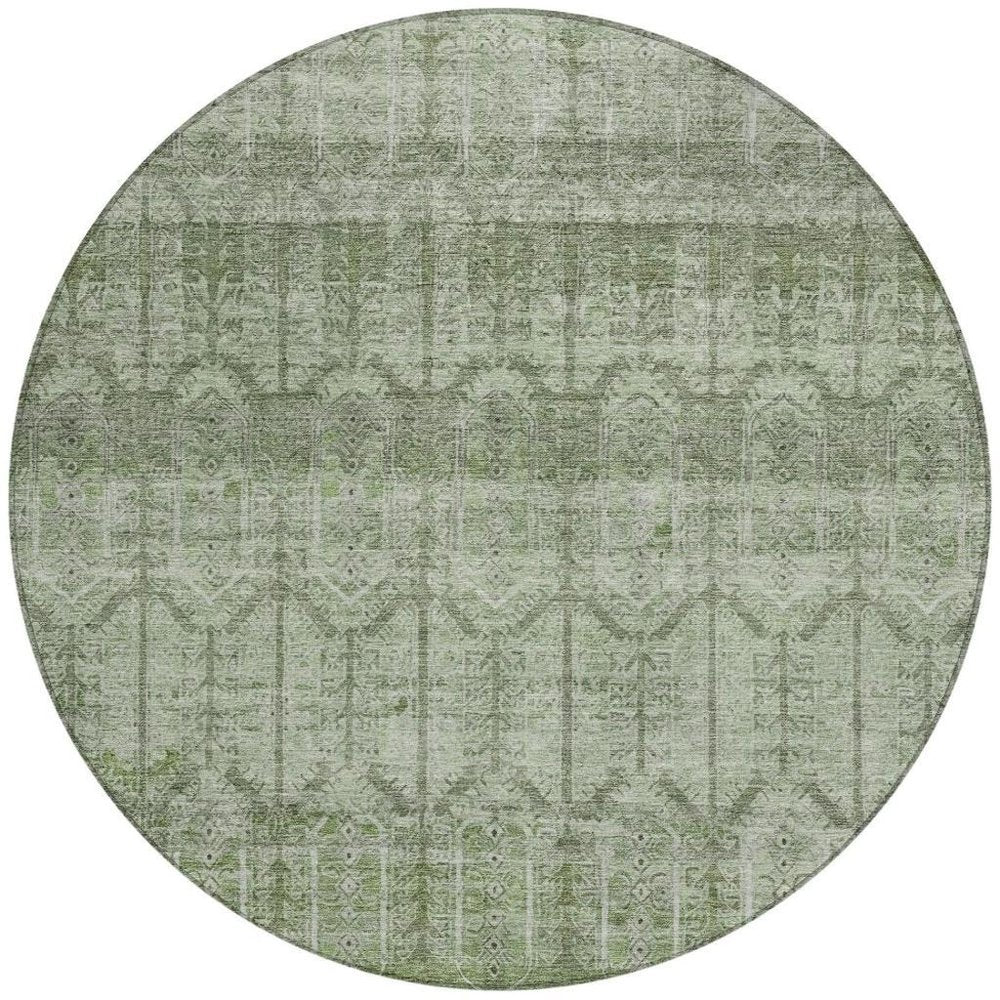 8' Sage And Green Round Tribal Washable Indoor Outdoor Area Rug — view 6