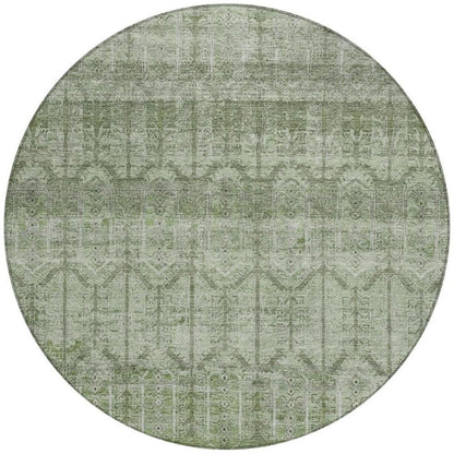 8' Sage And Green Round Tribal Washable Indoor Outdoor Area Rug HomeRoots