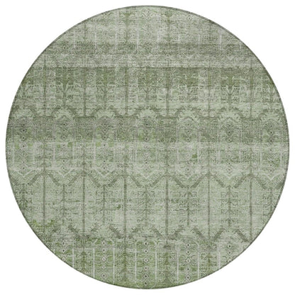 8' Sage And Green Round Tribal Washable Indoor Outdoor Area Rug HomeRoots