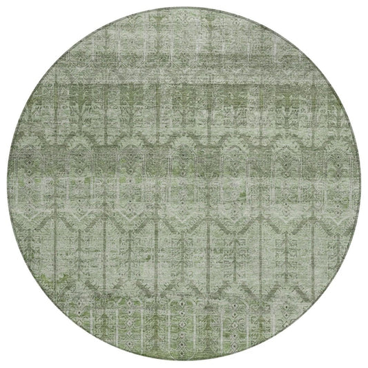 8' Sage And Green Round Tribal Washable Indoor Outdoor Area Rug