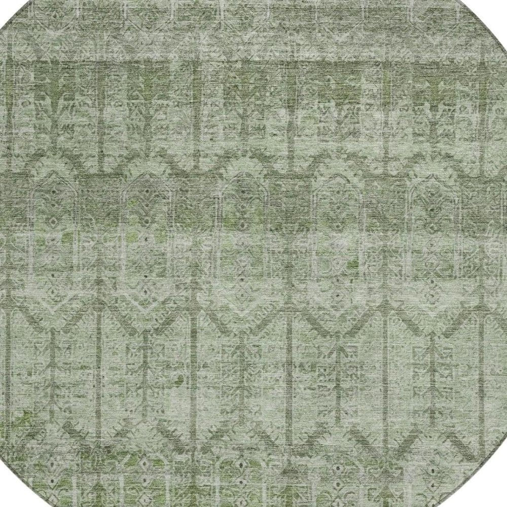8' Sage And Green Round Tribal Washable Indoor Outdoor Area Rug HomeRoots