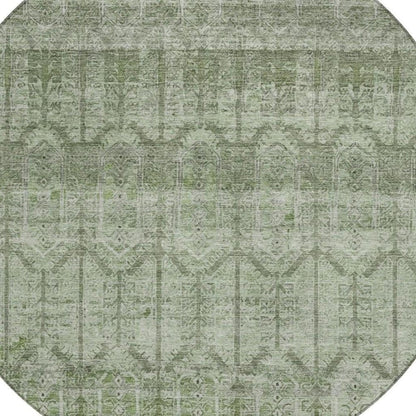 8' Sage And Green Round Tribal Washable Indoor Outdoor Area Rug HomeRoots