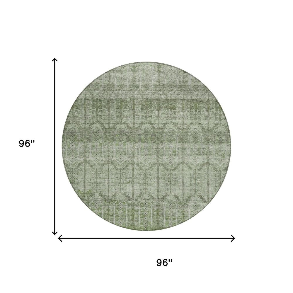 8' Sage And Green Round Tribal Washable Indoor Outdoor Area Rug — view 4