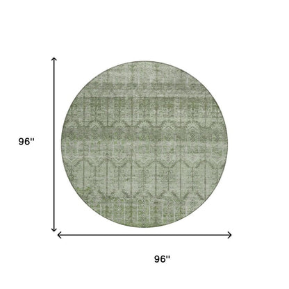 8' Sage And Green Round Tribal Washable Indoor Outdoor Area Rug HomeRoots