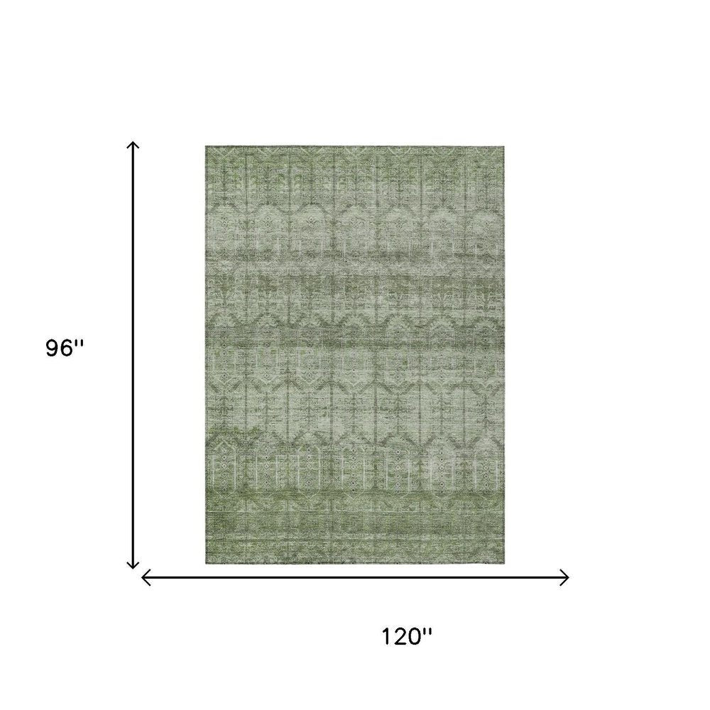 8' X 10' Sage And Green Tribal Washable Indoor Outdoor Area Rug HomeRoots