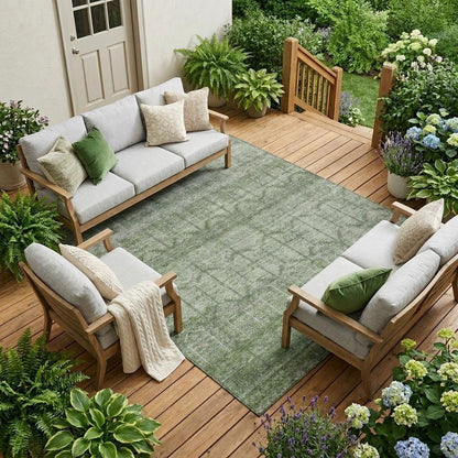 8' X 10' Sage And Green Tribal Washable Indoor Outdoor Area Rug HomeRoots