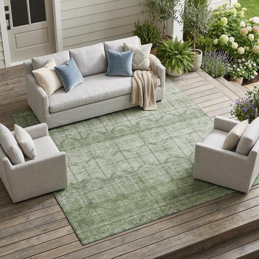 9' X 12' Sage And Green Tribal Washable Indoor Outdoor Area Rug HomeRoots