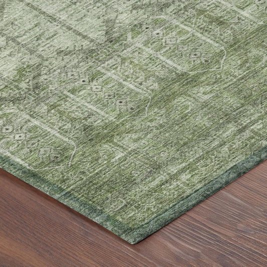 9' X 12' Sage And Green Tribal Washable Indoor Outdoor Area Rug