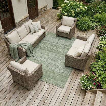 10' X 14' Sage And Green Tribal Washable Indoor Outdoor Area Rug HomeRoots