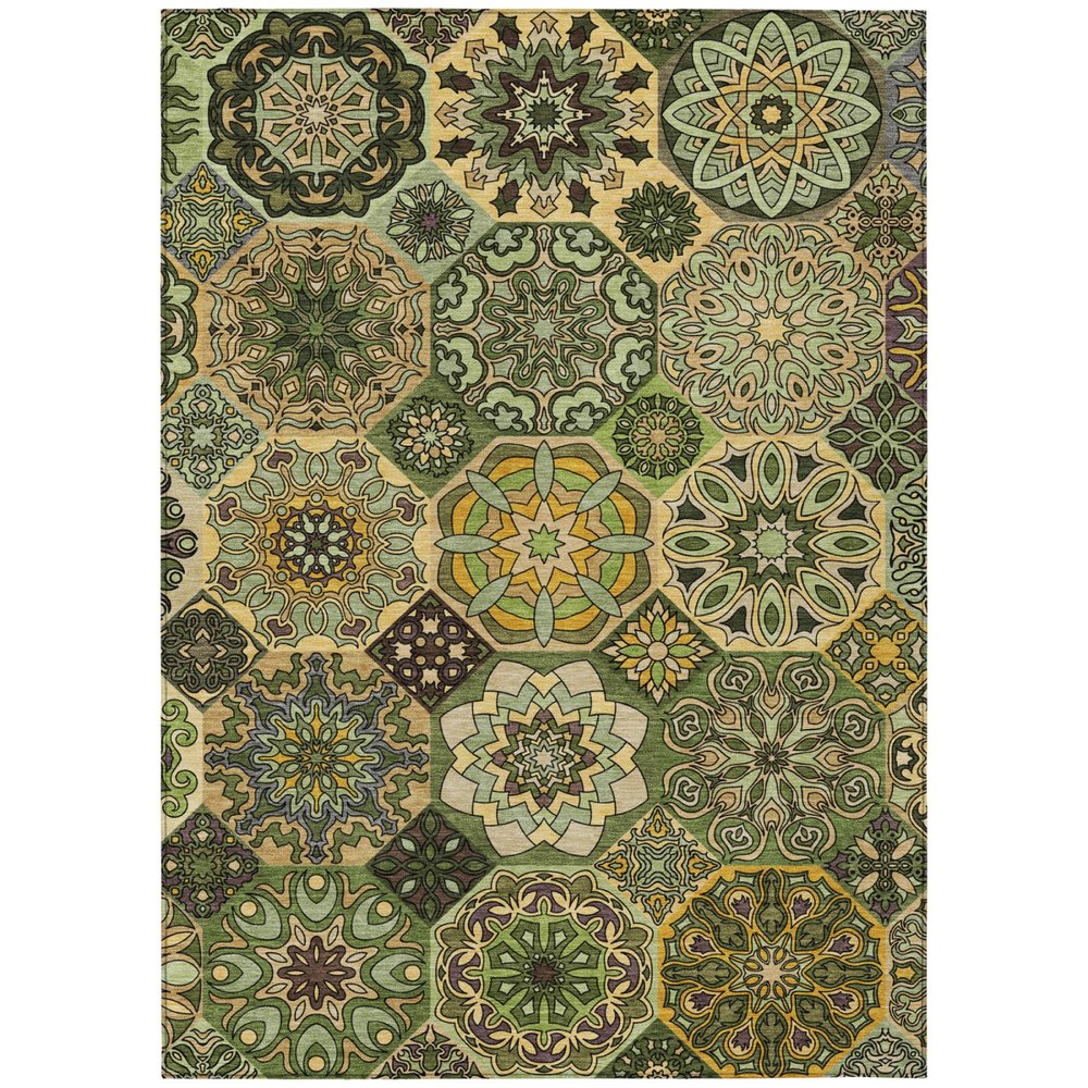 3' X 5' Green And Olive Green Patchwork Washable Indoor Outdoor Area Rug — view 1