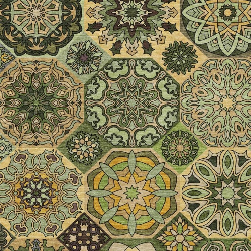 3' X 5' Green And Olive Green Patchwork Washable Indoor Outdoor Area Rug — view 6
