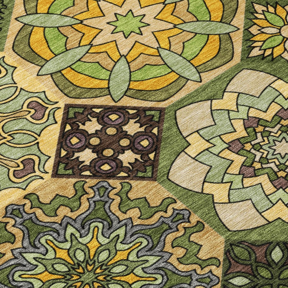 3' X 5' Green And Olive Green Patchwork Washable Indoor Outdoor Area Rug HomeRoots