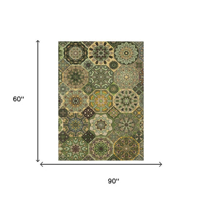 5' X 8' Green And Olive Green Patchwork Washable Indoor Outdoor Area Rug HomeRoots
