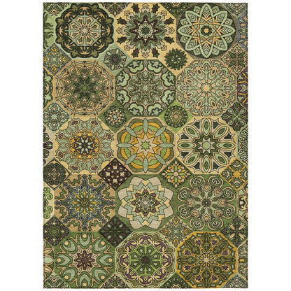 5' X 8' Green And Olive Green Patchwork Washable Indoor Outdoor Area Rug