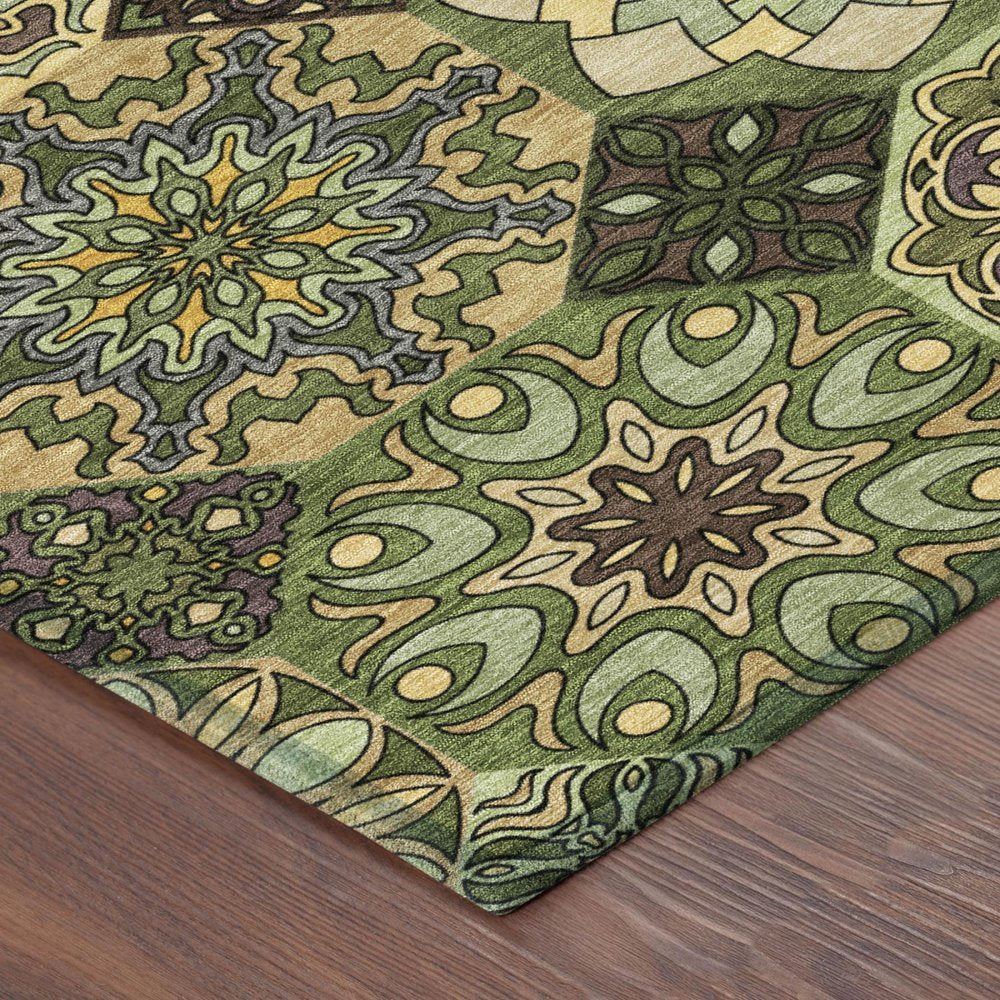 5' X 8' Green And Olive Green Patchwork Washable Indoor Outdoor Area Rug HomeRoots