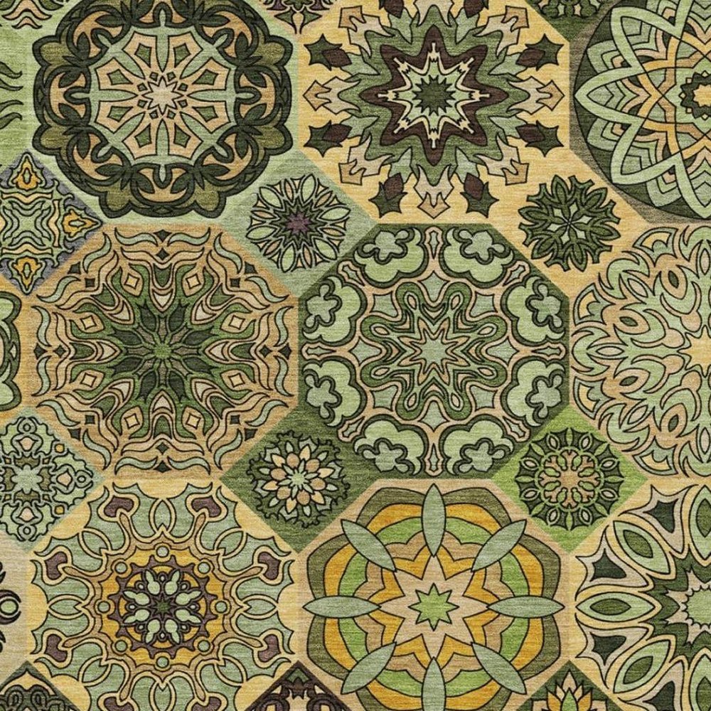 5' X 8' Green And Olive Green Patchwork Washable Indoor Outdoor Area Rug — view 6