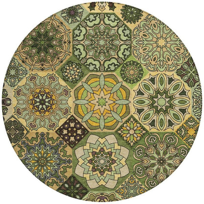 8' Green And Olive Green Round Patchwork Washable Indoor Outdoor Area Rug HomeRoots