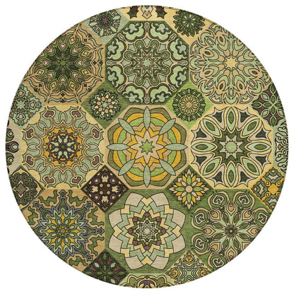8' Green And Olive Green Round Patchwork Washable Indoor Outdoor Area Rug HomeRoots