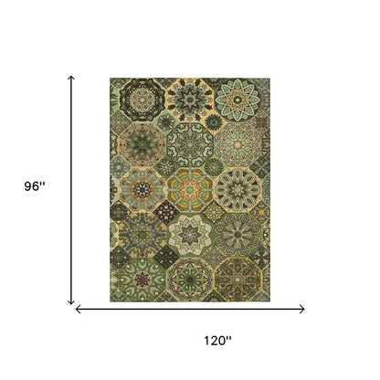 8' X 10' Green And Olive Green Patchwork Washable Indoor Outdoor Area Rug HomeRoots