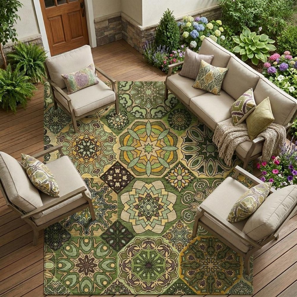8' X 10' Green And Olive Green Patchwork Washable Indoor Outdoor Area Rug HomeRoots
