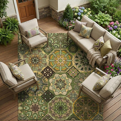 8' X 10' Green And Olive Green Patchwork Washable Indoor Outdoor Area Rug HomeRoots