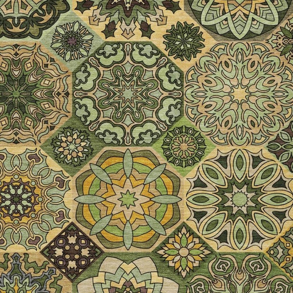 8' X 10' Green And Olive Green Patchwork Washable Indoor Outdoor Area Rug — view 6