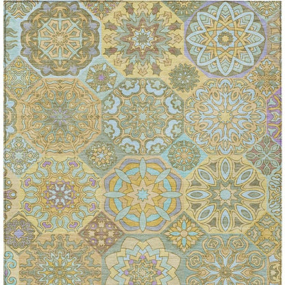 5' X 8' Gold And Green Patchwork Washable Indoor Outdoor Area Rug HomeRoots