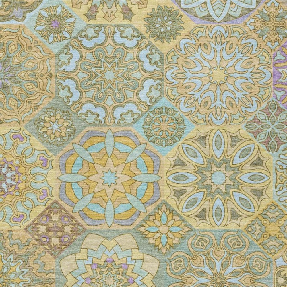 5' X 8' Gold And Green Patchwork Washable Indoor Outdoor Area Rug — view 6