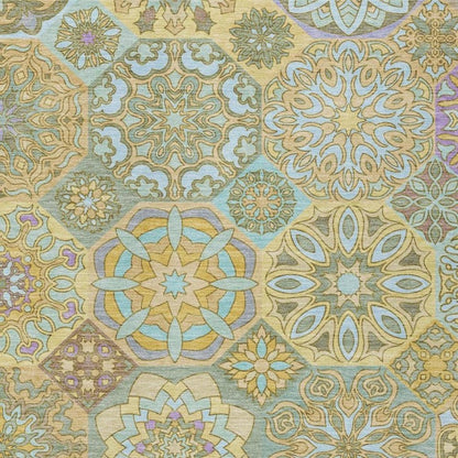 5' X 8' Gold And Green Patchwork Washable Indoor Outdoor Area Rug HomeRoots