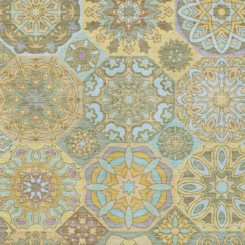 8' X 10' Gold And Green Patchwork Washable Indoor Outdoor Area Rug — view 6