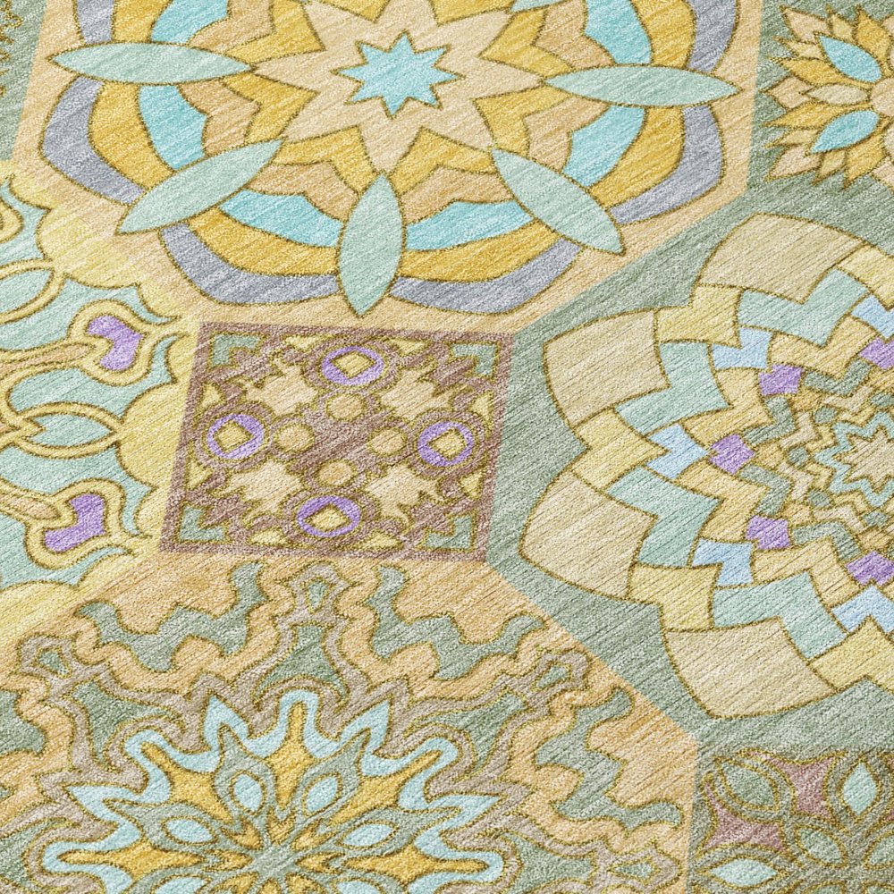 8' X 10' Gold And Green Patchwork Washable Indoor Outdoor Area Rug HomeRoots