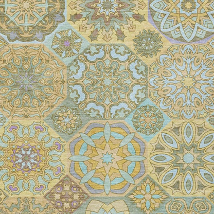 9' X 12' Gold And Green Patchwork Washable Indoor Outdoor Area Rug HomeRoots