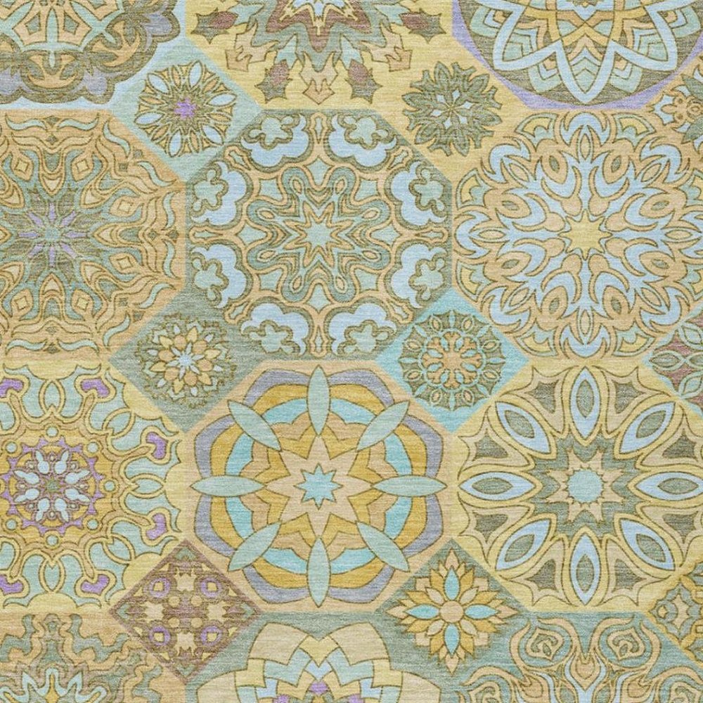 10' X 14' Gold And Green Patchwork Washable Indoor Outdoor Area Rug HomeRoots
