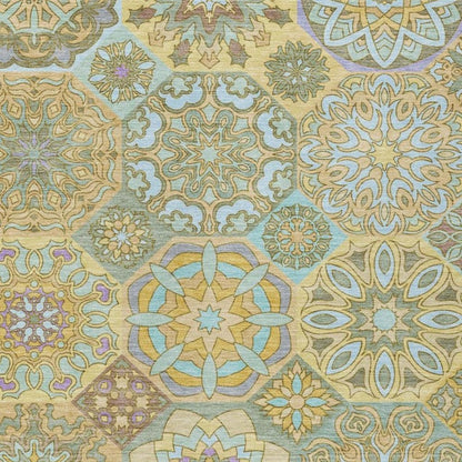 10' X 14' Gold And Green Patchwork Washable Indoor Outdoor Area Rug HomeRoots