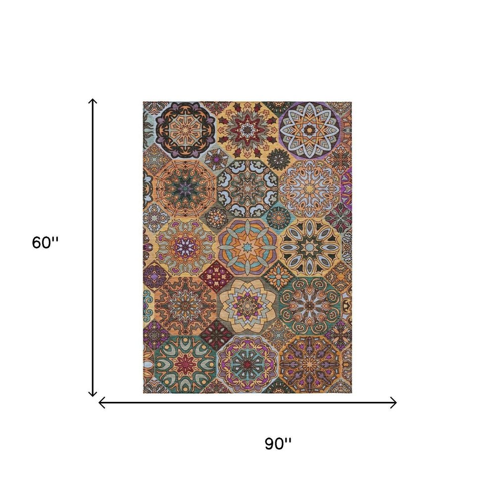 5' X 8' Orange And Rust Patchwork Washable Indoor Outdoor Area Rug — view 4