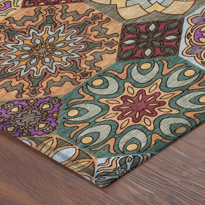 5' X 8' Orange And Rust Patchwork Washable Indoor Outdoor Area Rug HomeRoots