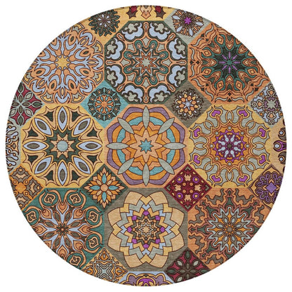 8' Orange And Rust Round Patchwork Washable Indoor Outdoor Area Rug